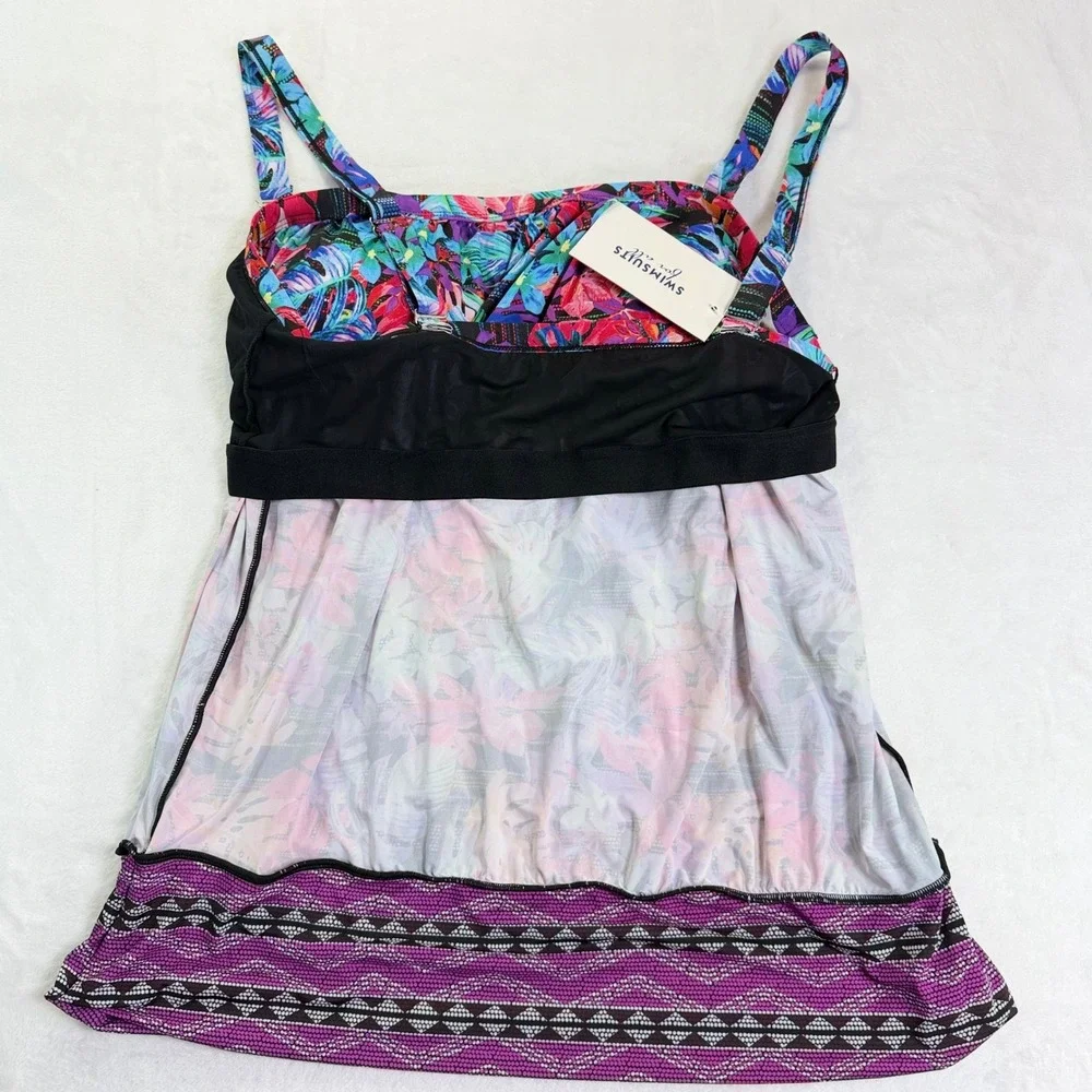 Swimsuits For All Women Floral Tropical Blouson Tankini Top 16 NWT‎